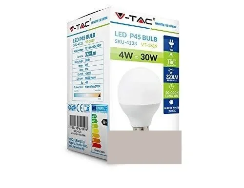 10-pezzi – 4123 – V-TAC – Lampadina LED P45 – Casquillo E14 – Potenza 4W… - immagine 2