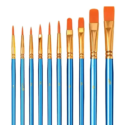 10 Pezzi Pennelli Acrilici – Brencco Nylon Artist Brushes, Set di Pennelli per Acquerelli ad Olio per Guazzo Acrilico, Artisti Bambini Principianti Amanti della Pittura – Blu