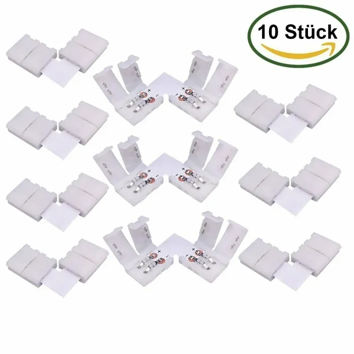 10 x Raccordo angolare rapido per striscia LED, Connettori a 2 poli da 8 mm