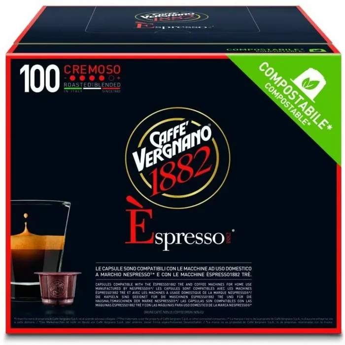 100 x Capsule compatibili per Nespresso, Caffè Vergnano 1882, Espresso cremoso