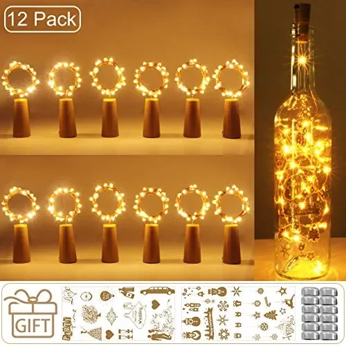 (12 pezzi) Luci per Bottiglia, kolpop Tappi LED a Batteria Bianco Caldo