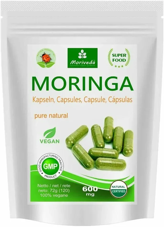 120 x Capsule di Moringa da 600 mg, 100% Naturale, Vegana, Prodotto di qualità