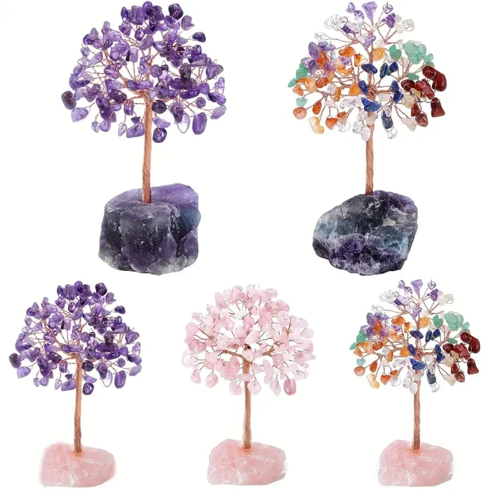 1pc Albero Di Cristallo Di Ametista Naturale, Cristalli Di Guarigione Grezzi Base Di Fluorite Bonsai Albero Dei Soldi Per La Decorazione Della Tavola Del Ministero Degli Interni Ricchezza E Fortuna