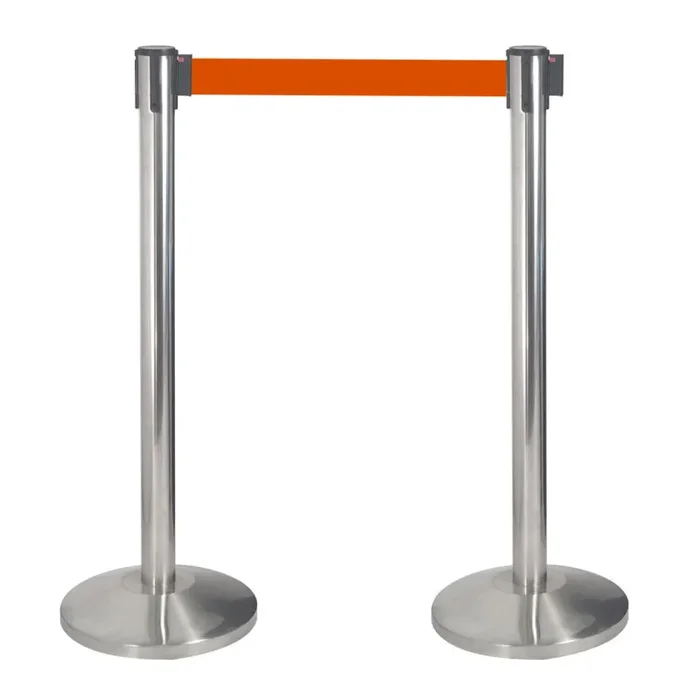 2 Colonnine Tendinastro 3 metri in Acciaio Inox Spazzolato Ø36×101 cm Nastro Arancione