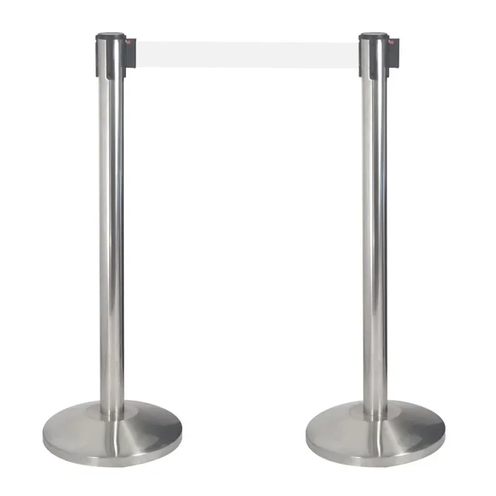 2 Colonnine Tendinastro 3 metri in Acciaio Inox Spazzolato Ø36×101 cm Nastro Bianco Fornitura