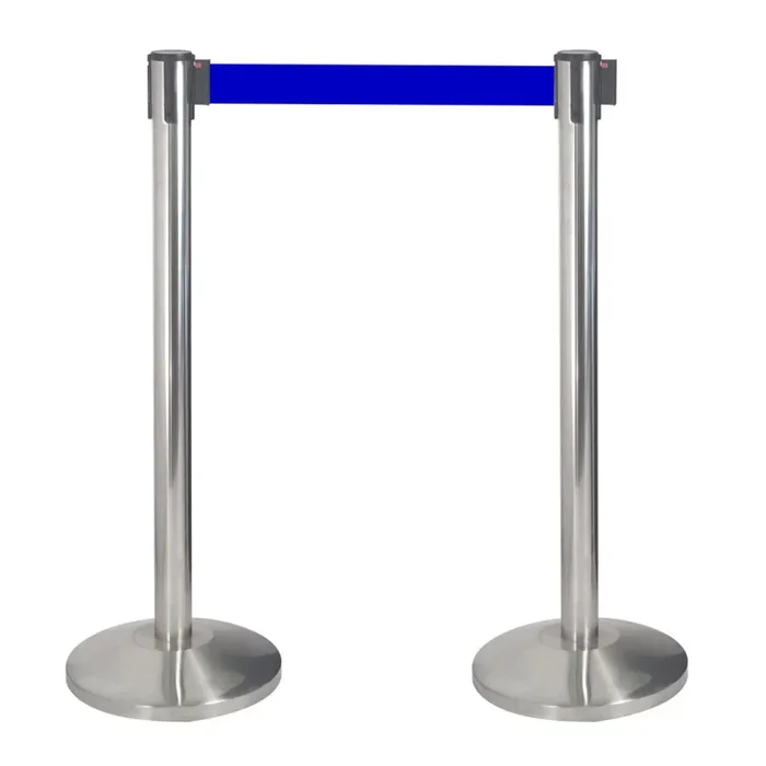 2 Colonnine Tendinastro 3 metri in Acciaio Inox Spazzolato Ø36×101 cm Nastro Blu Sconti