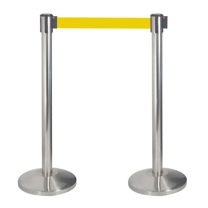 2 Colonnine Tendinastro 3 metri in Acciaio Inox Spazzolato Ø36×101 cm Nastro Giallo