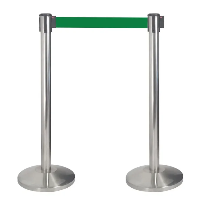 2 Colonnine Tendinastro 3 metri in Acciaio Inox Spazzolato Ø36×101 cm Nastro Verde