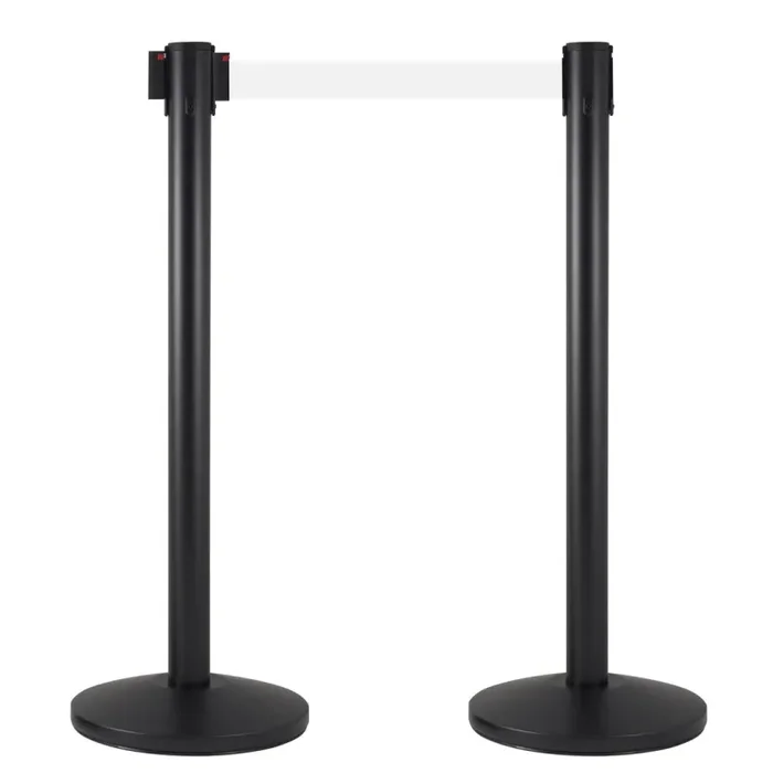 2 Colonnine Tendinastro 3 metri in Metallo Nero Opaco Ø36×101 cm Nastro Bianco