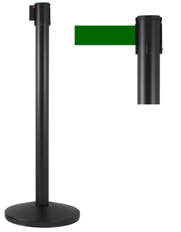 2 Colonnine Tendinastro 3 metri in Metallo Nero Opaco Ø36×101 cm Nastro Verde - immagine 2