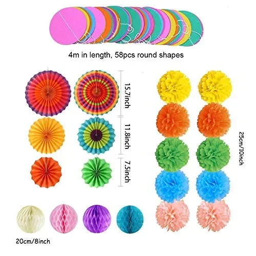 21pcs impiccagione Fiesta ventaglio di Carta Lanterne Decorazione, Fiesta… - immagine 3