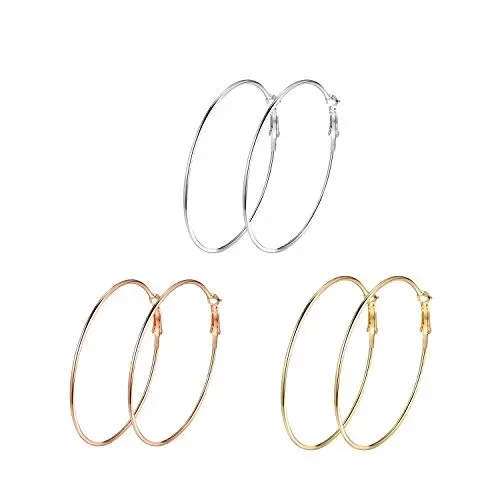 3 Paia Acciaio Inossidabile Set Orecchini Cerchio 60mm per Donna 40mm