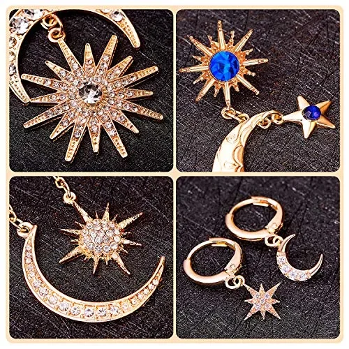 4 Paia Orecchini Sole Stella Luna Gioielli con Pendenti per… - immagine 3
