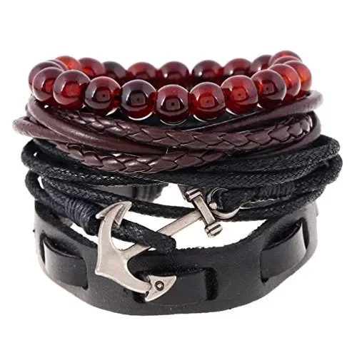 4PCS Bracciale da Uomo Retrò pelle Braccialetto di perline naturali, VMINE… Vendita calda online