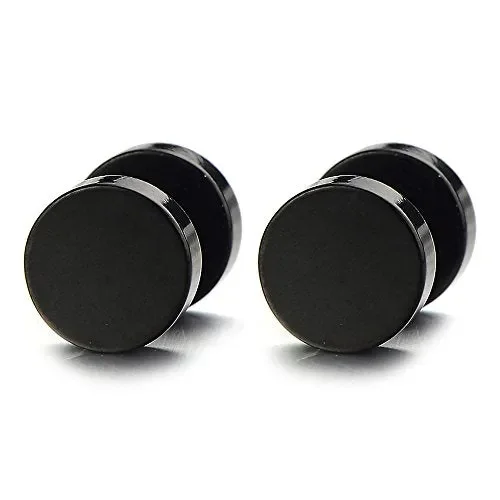 5-16MM Nero Cerchio Orecchini da Uomo Donna, Finto Dilatatore Larghezza: 7mm