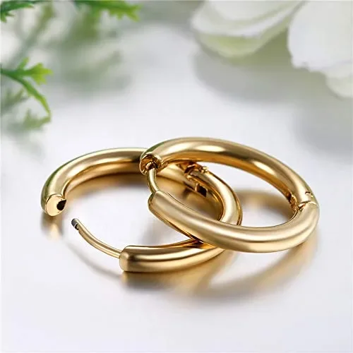 5 Paia 15mm Orecchini a Cerchio in acciaio inossidabile per Uomo Donna… - immagine 3