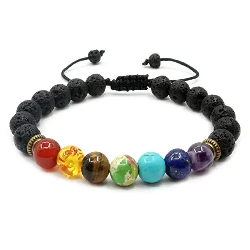 7 bracciale in pietra chakra intrecciata corda regolabile Lucky Charm Lava…