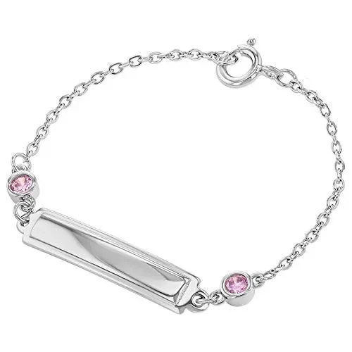 925 sterling Silver rosa CZ braccialetto identificativo ID bambino neonato…