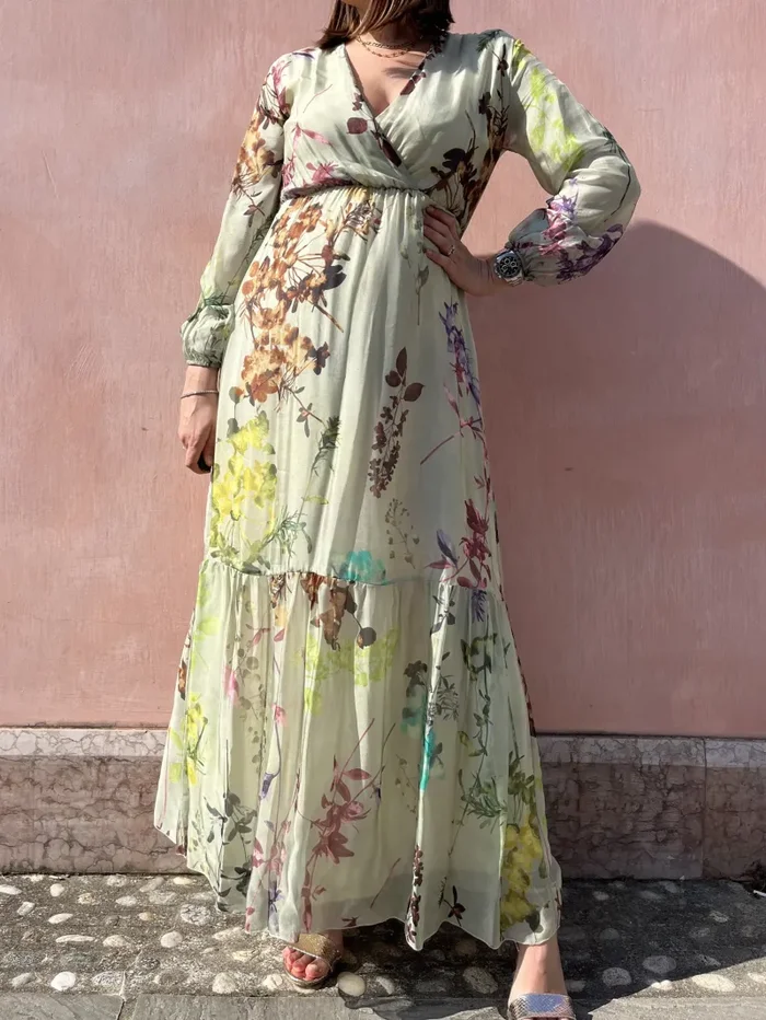 ABITO LUNGO SETA E VISCOSA FANTASIA