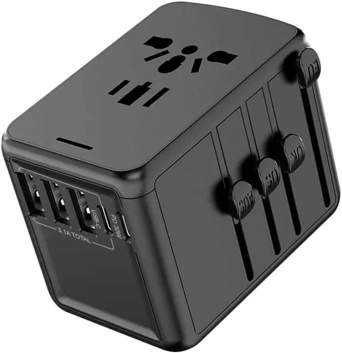 Adattatore da Viaggio, Amoner Adattatore da Viaggio Universale con 2 Porte Caricabatterie USB Adatto per più di 180 paesi (Nero)