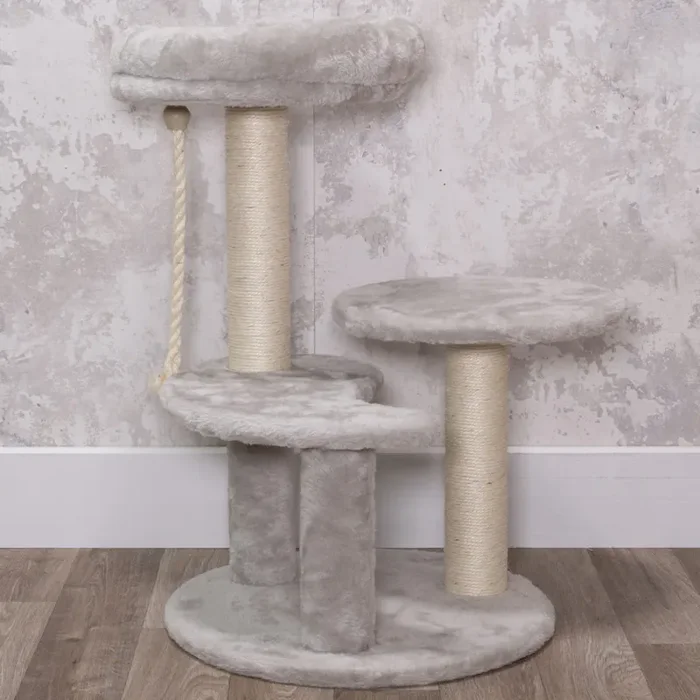 Albero Graffiatoio Tiragraffi 3 Ripiani con Corda in Sisal Rivestimento Peluche - immagine 2