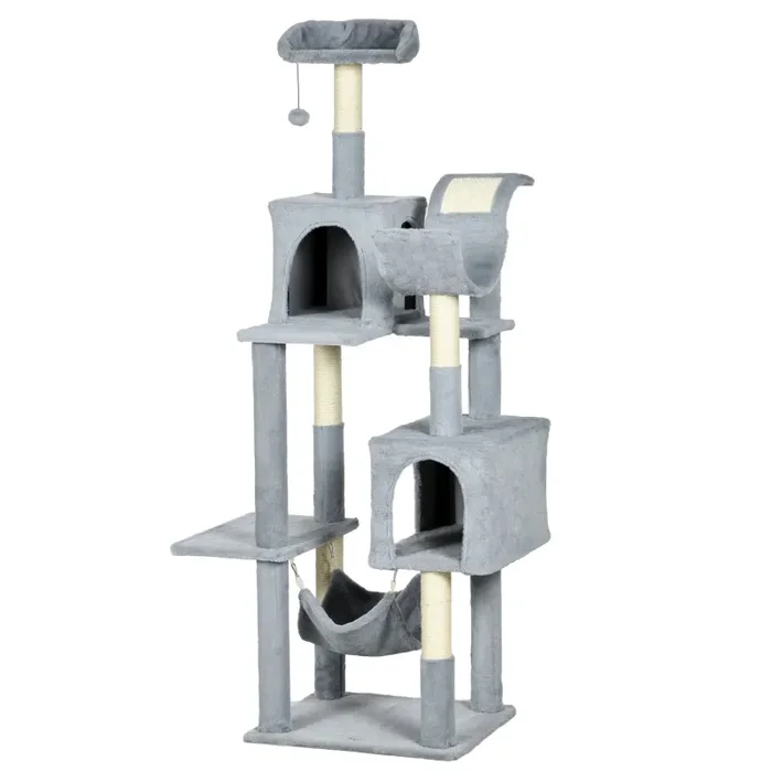 Albero Tiragraffi 55x49x177 cm con 2 Casette Grigio e Bianco