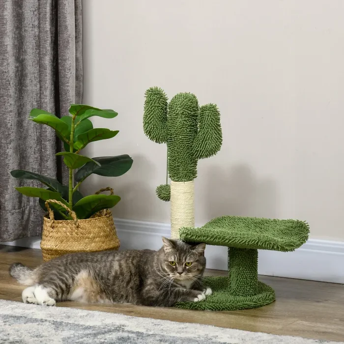 Albero Tiragraffi a Forma di Cactus 35x31x55,5 cm con Pallina Gioco Verde e Bianco - immagine 2