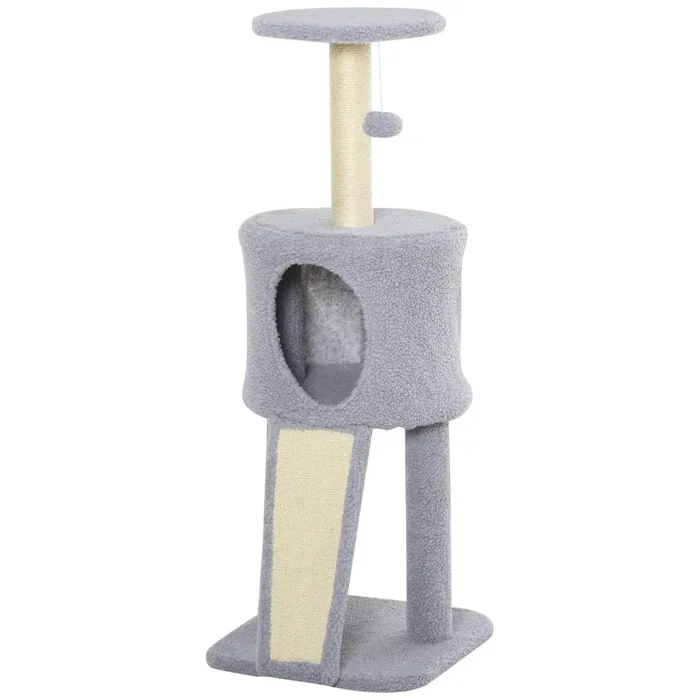 Albero Tiragraffi con Cuccia per Gatti in Legno Sisal 40x40x103 cm Grigio Chiaro