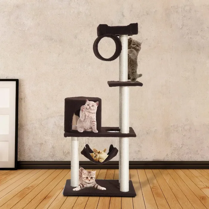 Albero Tiragraffi con Rivestimento in Pelle Marrone scuro 58x40x140 cm - immagine 2