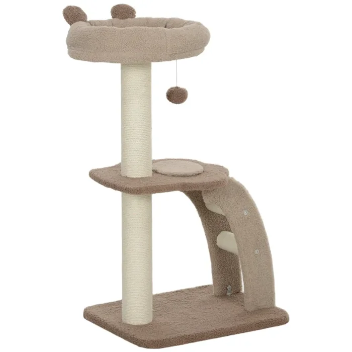 Albero Tiragraffi per Gatti 3 Livelli 48x40x88 cm Cuccia Rialzata in Juta e Peluche Bianco e Marrone Online