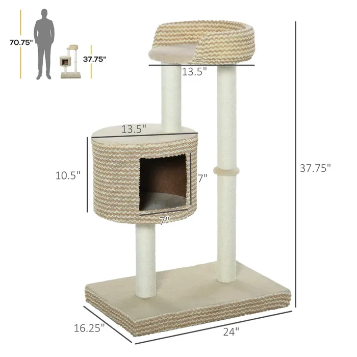 Albero Tiragraffi per Gatti 61x41x96 cm con Corda di Juta Beige - immagine 3