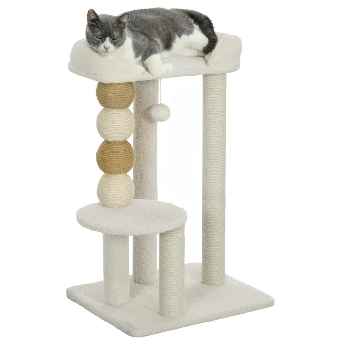 Albero Tiragraffi per Gatti con Lettino 48,5x40x76 cm in Peluche e Iuta Beige