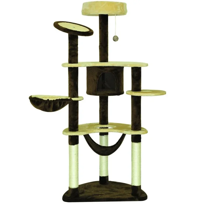 Albero tiragraffi per gatti Crema e Caffè 65x50x153 cm