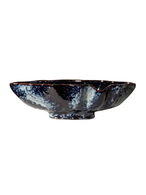 ALZATA IN CERAMICA EFFETTO ONDE BLU (35xh.10cm)