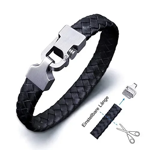 Amtier Bracciale Uomo in Pelle intrecciato Bracciali Regolabile con Nero