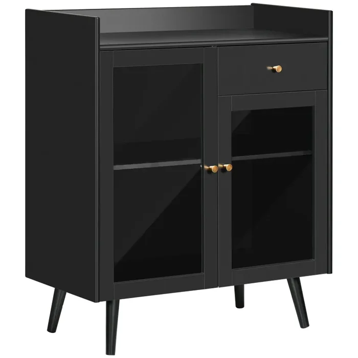 Armadietto 2 Ante con Ripiano Regolabile e Spazi Aperti 80x40x94,3 cm in MDF e Legno Nero