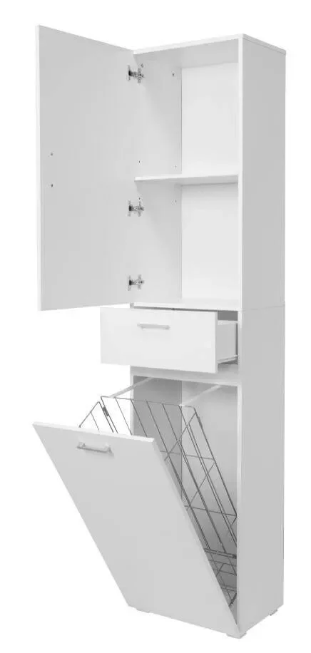 Armadio 1 Anta con Cassetto e Cestello 45x32x195 cm in MDF Bianco - immagine 2