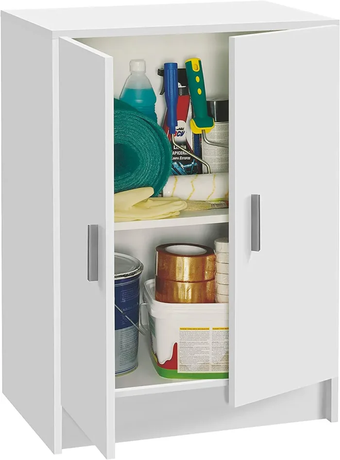 Armadio Basso Multiuso 59x37x80 cm 2 Ante in Legno Bianco