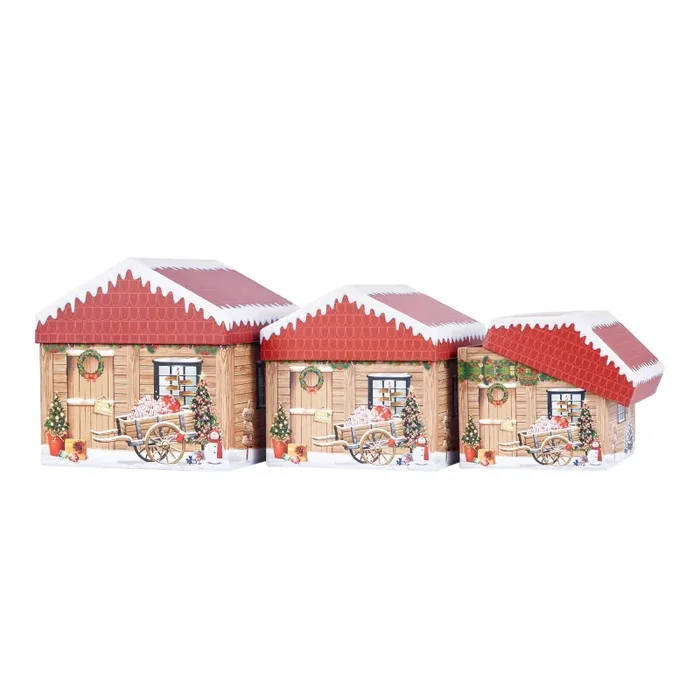 ARPIMEX Set 3 Scatole Casetta Natale M.G. 18,5 x 18,5 x 18,5 Cm Bianco Rosso
