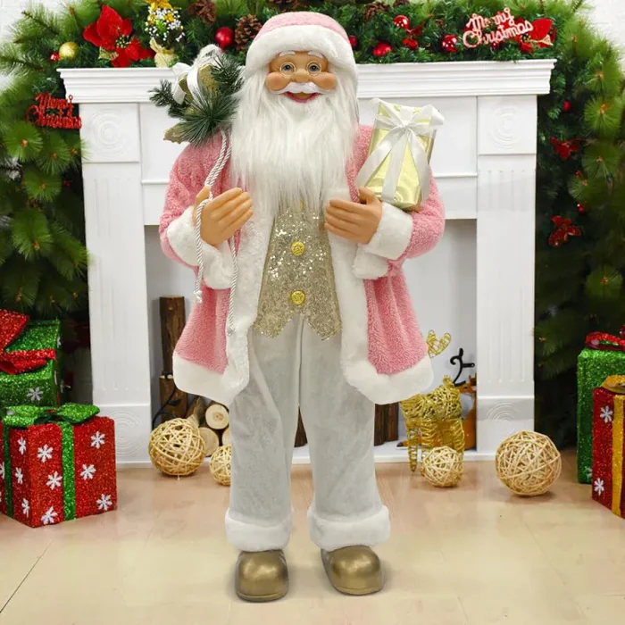Babbo Natale Abito Rosa e Bianco H110 cm con Mini Lucciole e Suoni - immagine 3