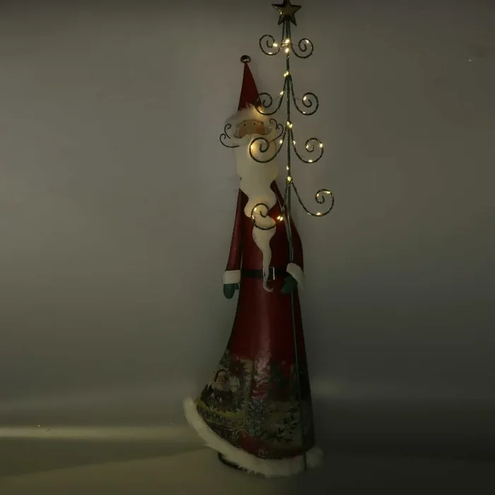 Babbo natale in metallo con albero rosso con led cm 29,2x14xh84,5 - immagine 2