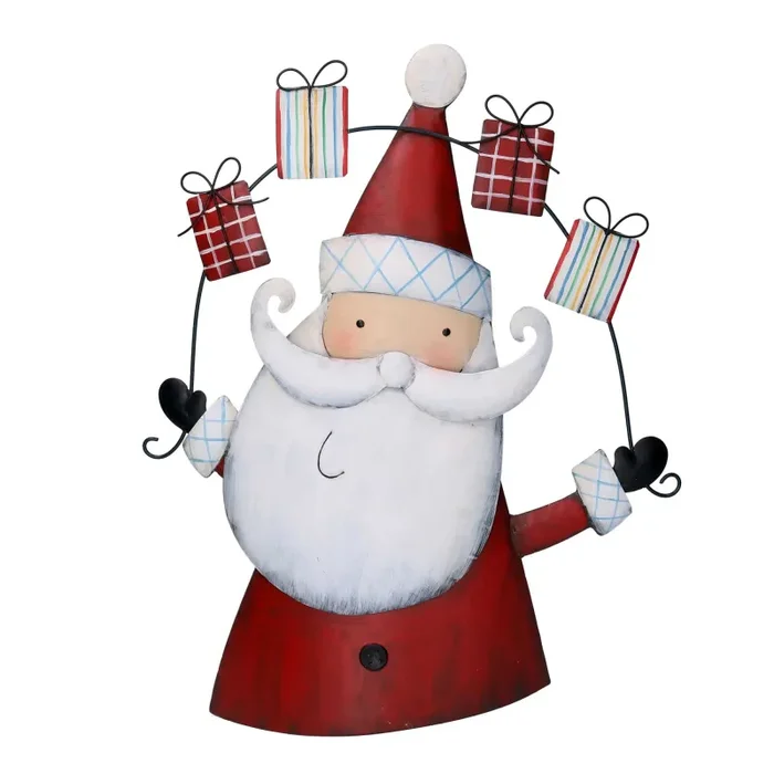 Babbo natale in metallo con regali rosso cm 38,7×10,8xh47,6