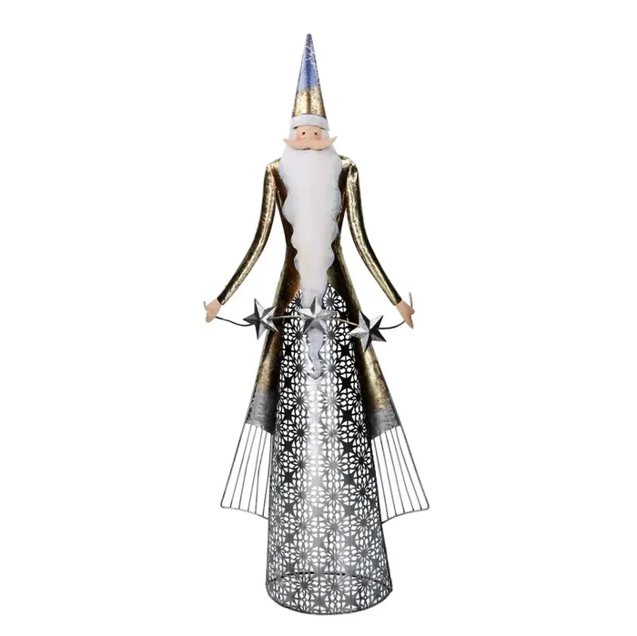 Babbo natale in metallo con stelle argento e oro cm 30,5×10,8xh76,2