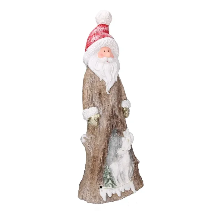 Babbo natale in resina tronco innevato con led marrone cm 23,5×16,5xh58