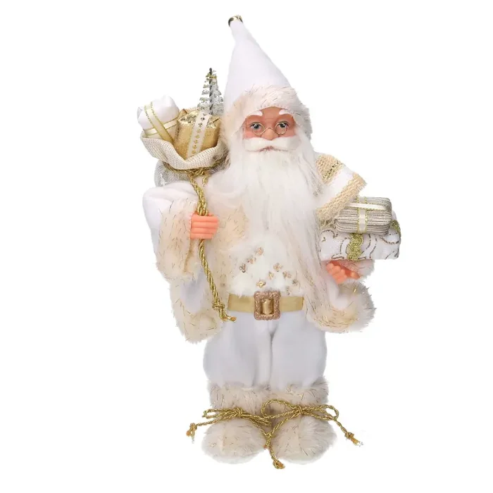 Babbo natale in tessuto bianco e oro cm xh30 Sconti