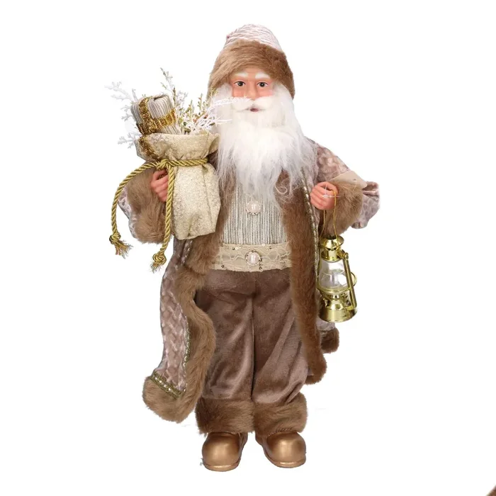 Babbo natale in tessuto con lanterna oro cm xh45 Vendita calda