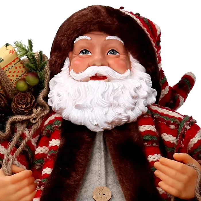 Babbo natale in tessuto marrone e rosso con slittino cm xh60 - immagine 2