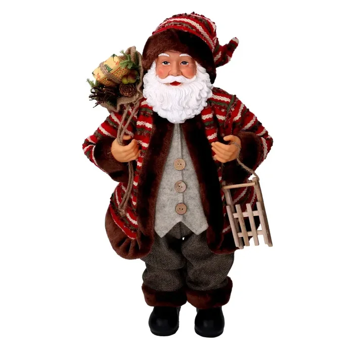 Babbo natale in tessuto marrone e rosso con slittino cm xh60 - immagine 3