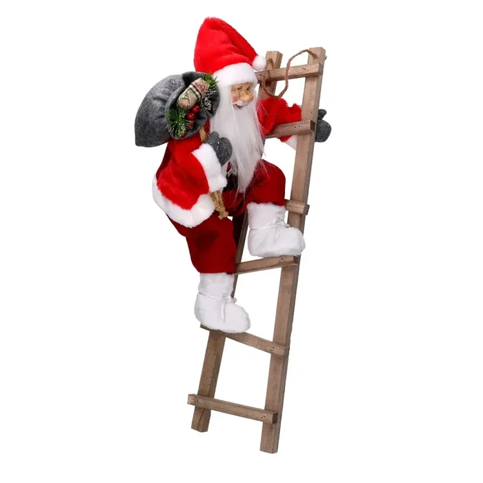 Babbo natale in tessuto rosso su scala cm xh45