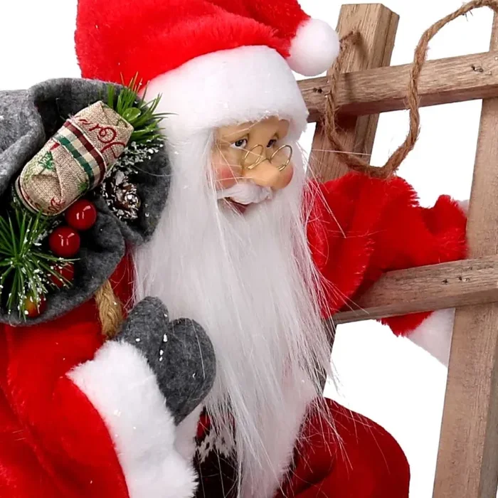Babbo natale in tessuto rosso su scala cm xh45 - immagine 3